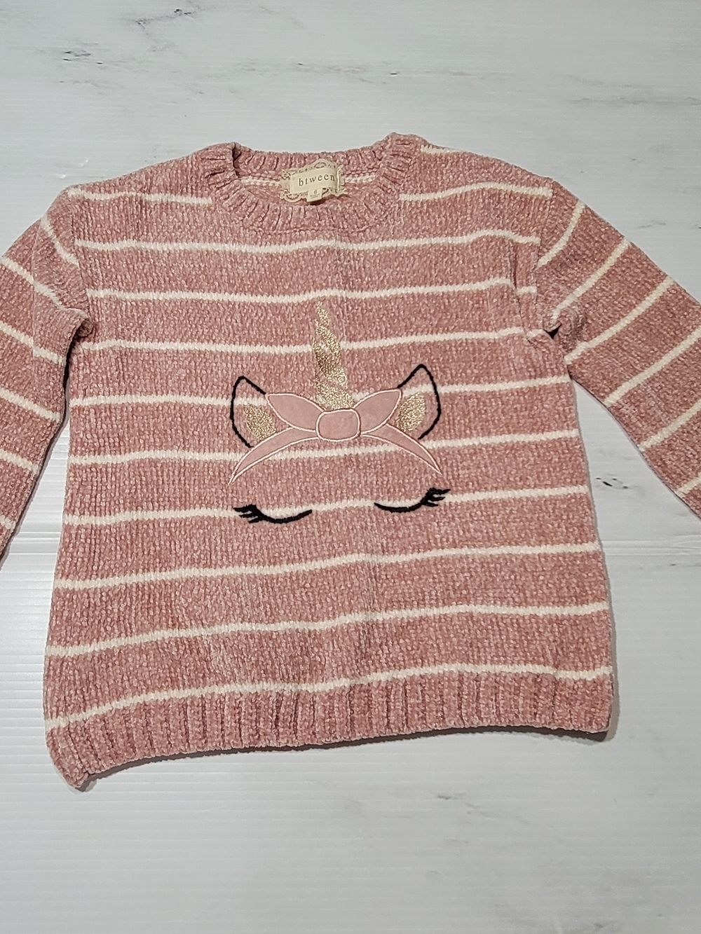 Juvenile Blush Pink Striped Unicorn Sweater - B'WECI